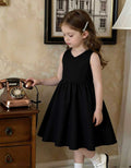Black girls V-neck sleeveless A-line dress with gathered skirt