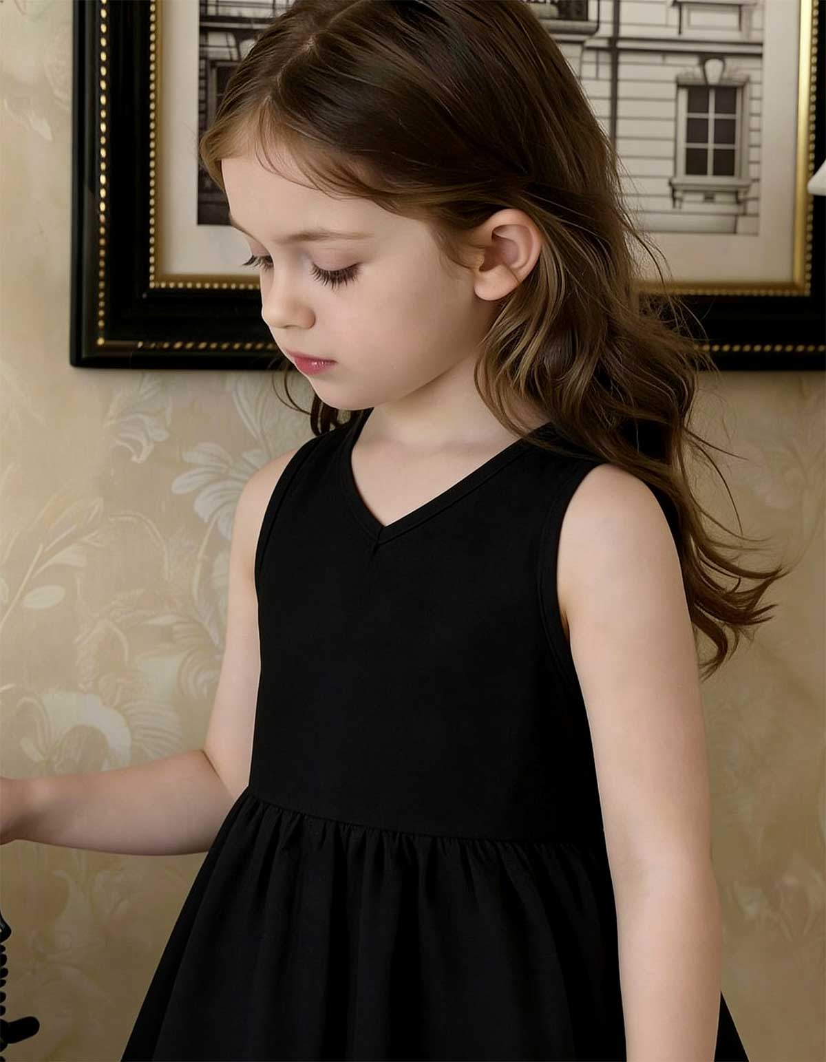 Girls Premium Premium Lawn Cotton V-Neck Sleeveless A-Line Casual Dress
