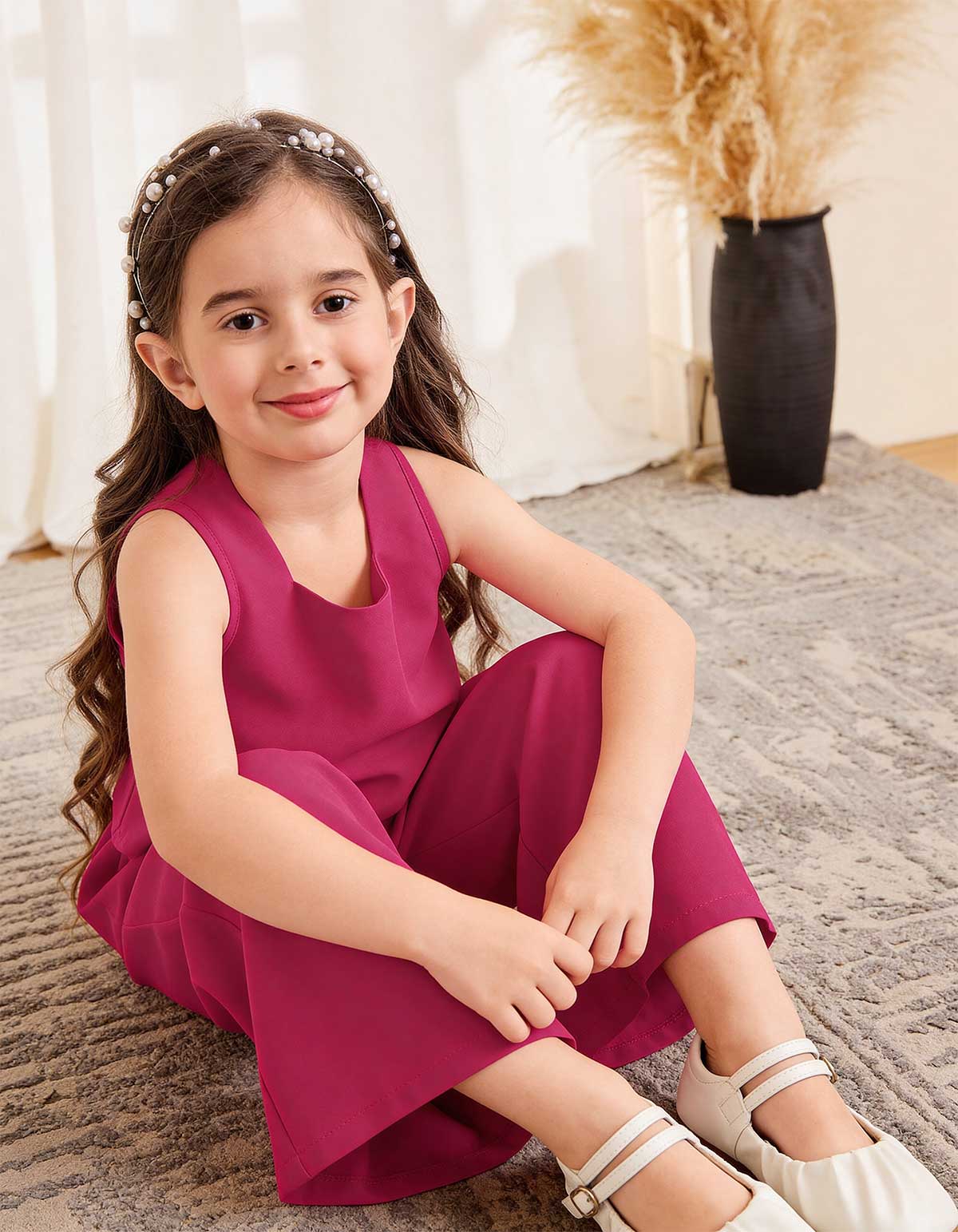 Girls Solid Magenta 2-Piece Cotton-Satin Co-Ord Set