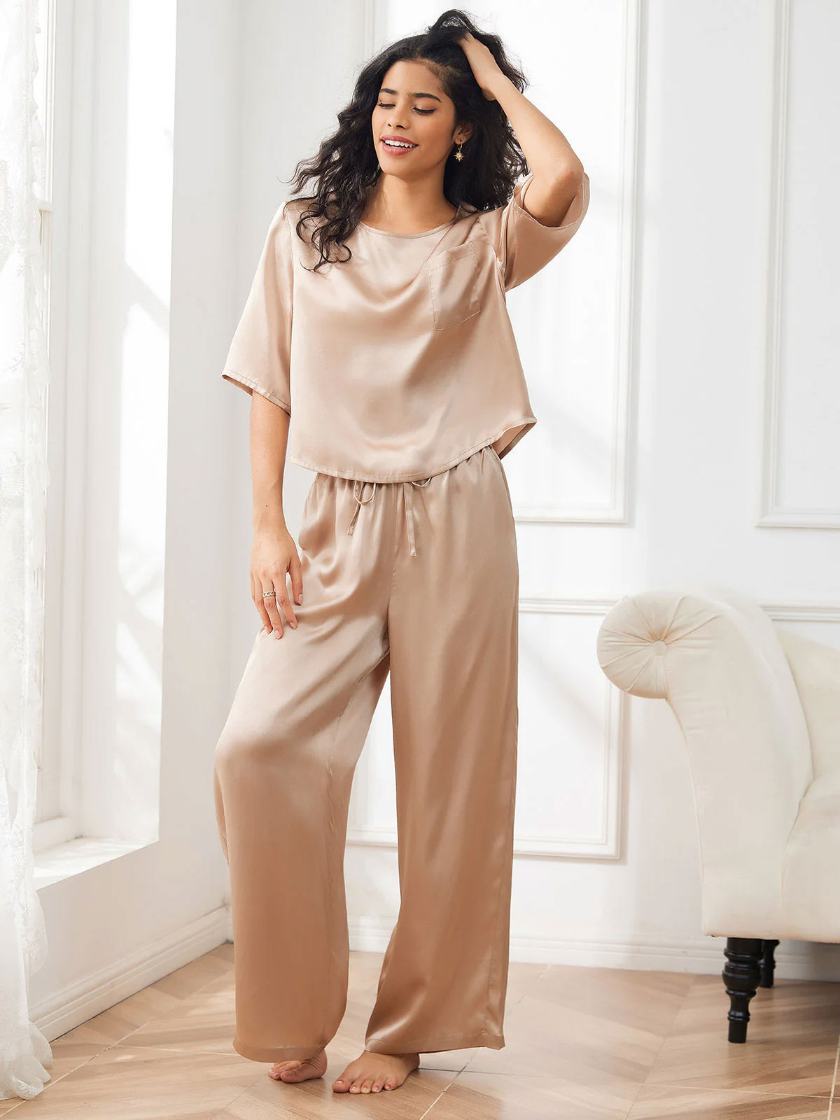 Luxury Black Satin Loungewear Pajama Set for Women