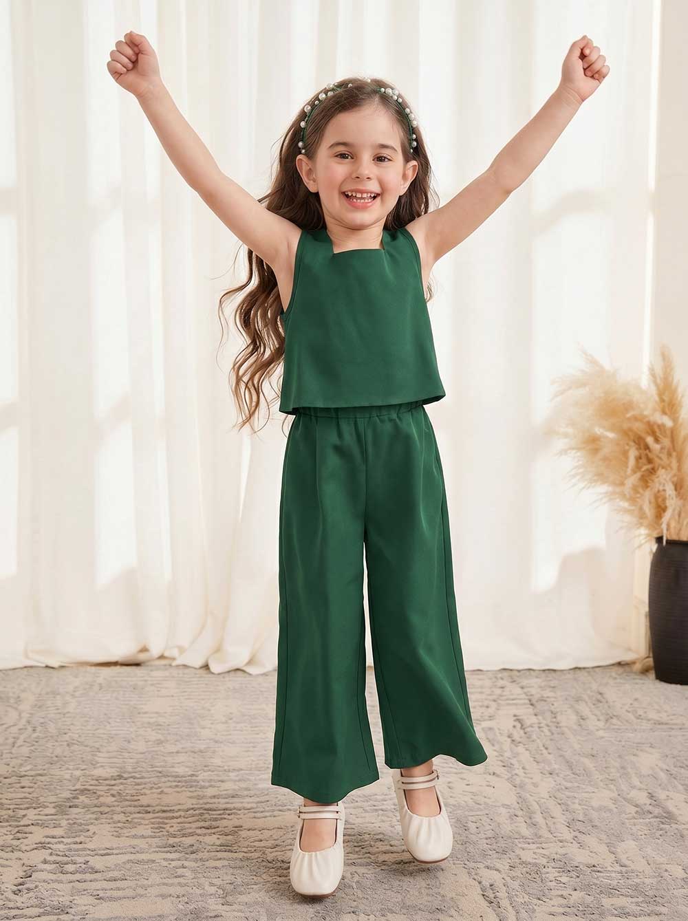 Girls Solid Magenta 2-Piece Cotton Co-Ord Set