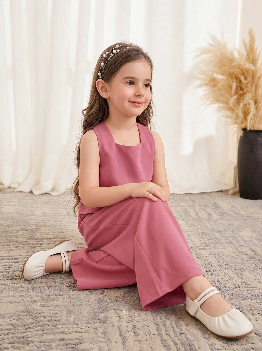 Girls Solid Magenta 2-Piece Cotton Co-Ord Set