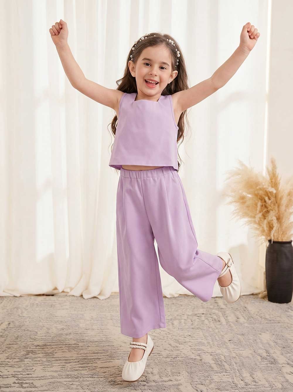 Girls Solid Magenta 2-Piece Cotton Co-Ord Set
