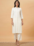 Off-white cotton lawn 2-piece suit: long mandarin-collar shirt and pants